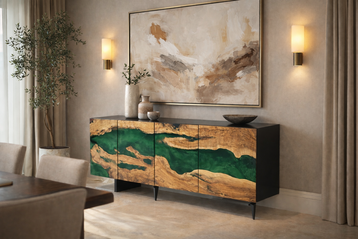 OLIVE WOOD and EPOXY RESIN  BUFFET CONSOLE