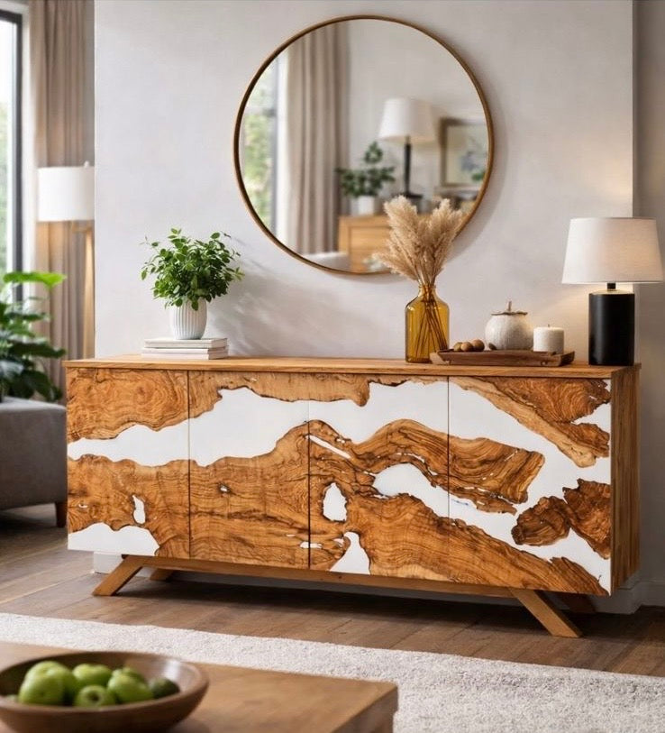 OLIVE WOOD and EPOXY RESIN  BUFFET CONSOLE