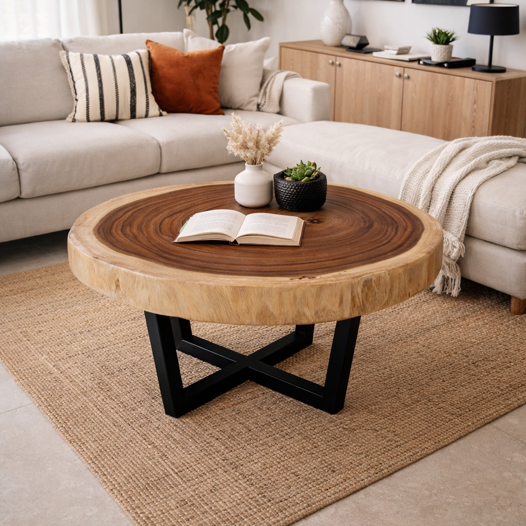 The Suar Symphony Halo Curve | Monkeypod Wood Coffee Table Dubai | Uae