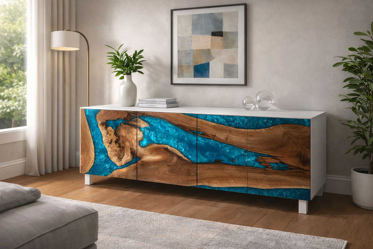The signature Walnut wood and Epoxy resin Buffet Console