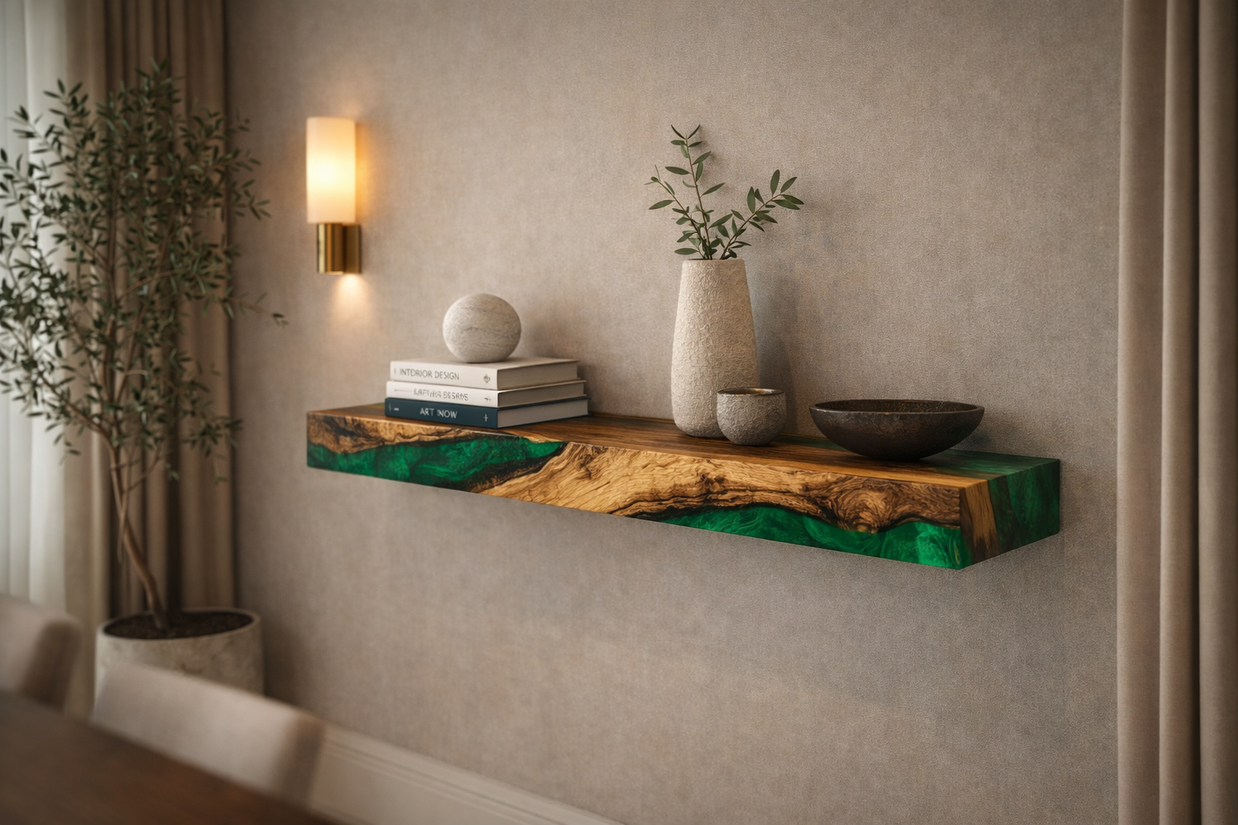Floating Olive Wood Shelves