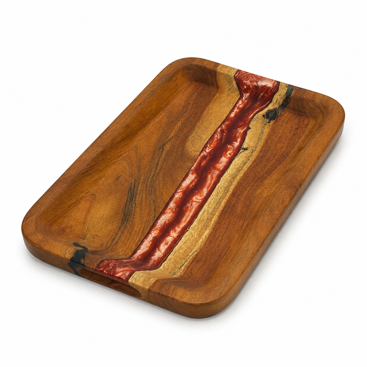 Handcrafted Walnut Wood & Red Resin Serving Tray