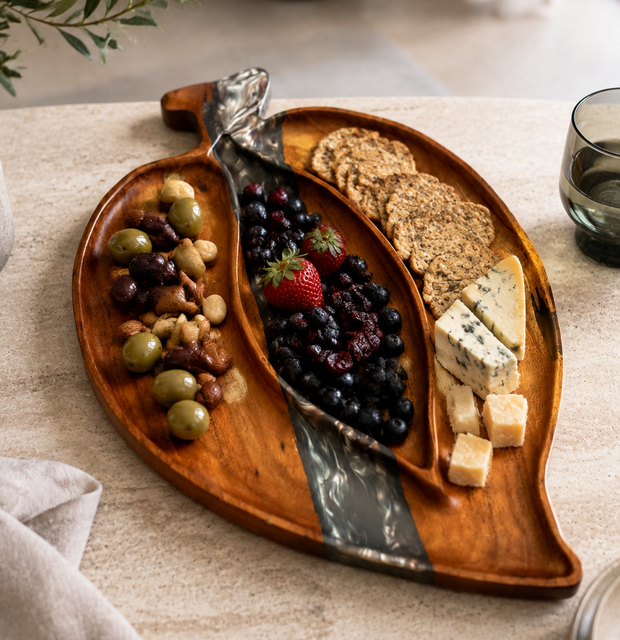 Walnut Wood Grey Epoxy Divided Serving Tray