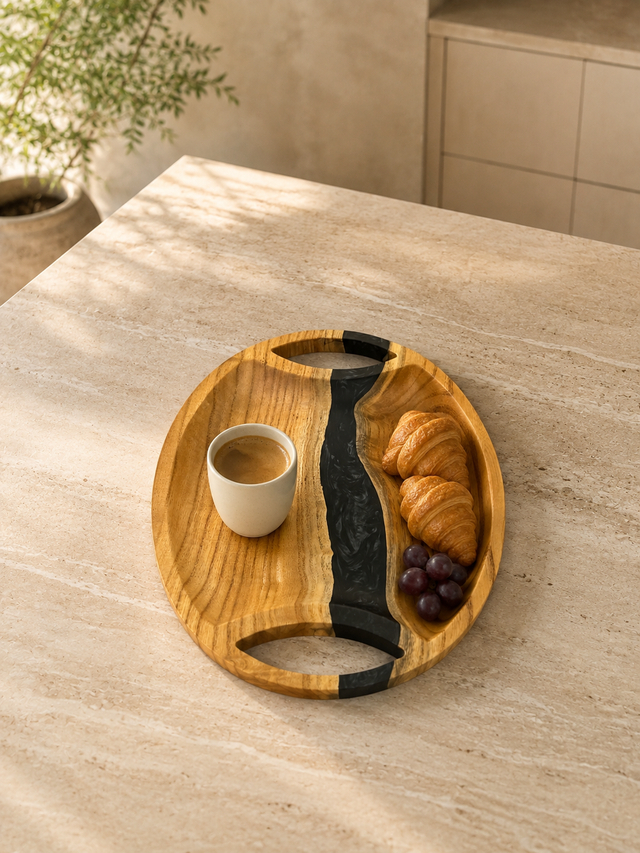 Walnut Wood Black Epoxy Serving Tray