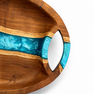 Walnut Wood River Blue Epoxy Serving Tray