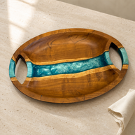Walnut Wood River Blue Epoxy Serving Tray
