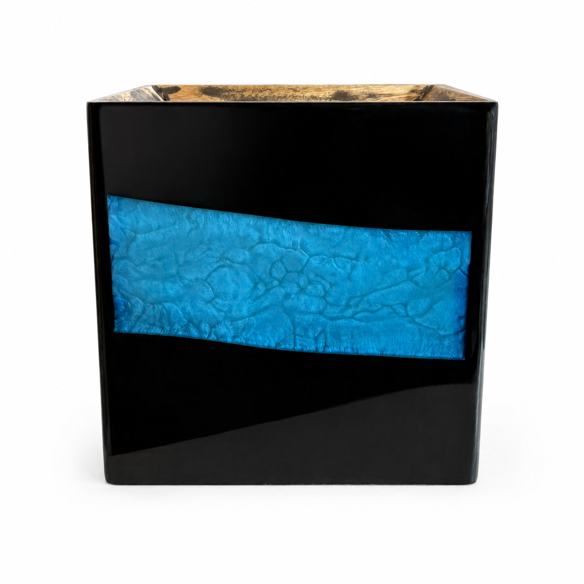 Handcrafted Wooden Plant Holder with Blue Epoxy Resin