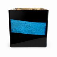 Handcrafted Wooden Plant Holder with Blue Epoxy Resin