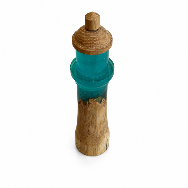 The Coastal Beacon – Wood & Turquoise Epoxy Sculpture