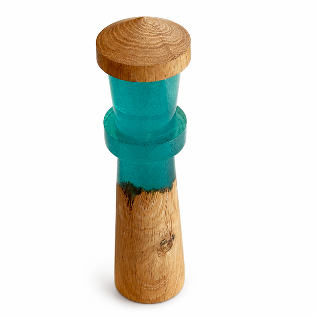 The Aqua Beacon – Wood & Turquoise Epoxy Lighthouse Décor