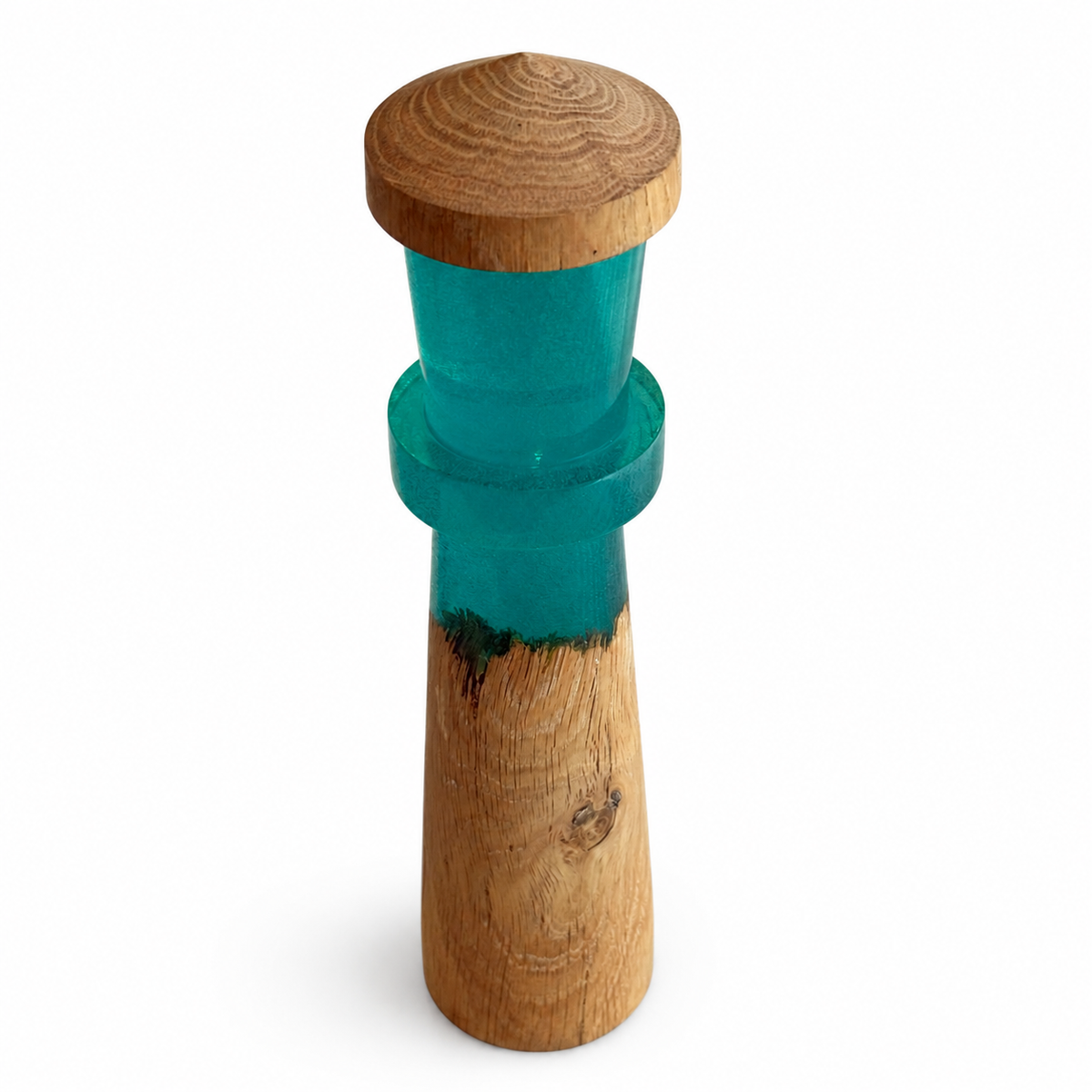 The Aqua Beacon – Wood & Turquoise Epoxy Lighthouse Décor