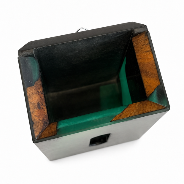 The Emerald Flow – Burned Wood & Epoxy Resin Tissue Box