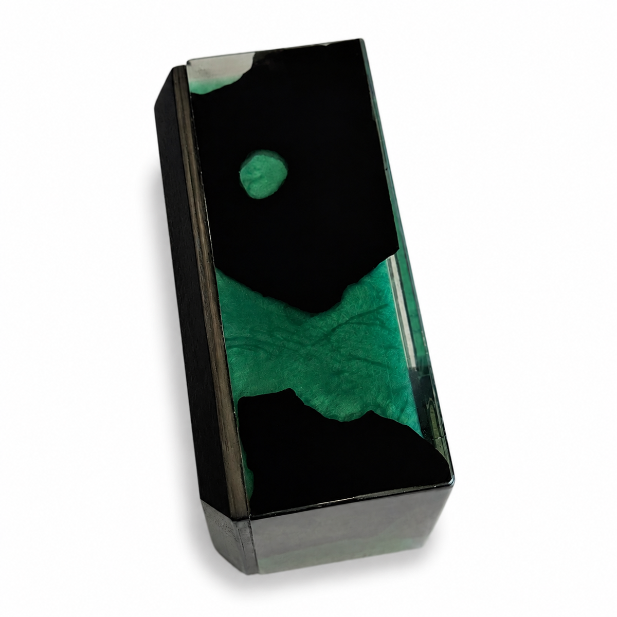 The Emerald Flow – Burned Wood & Epoxy Resin Tissue Box