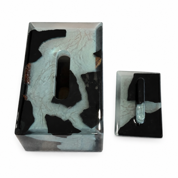 The Arctic Flow – Burned Wood & Pearl Epoxy Tissue Box