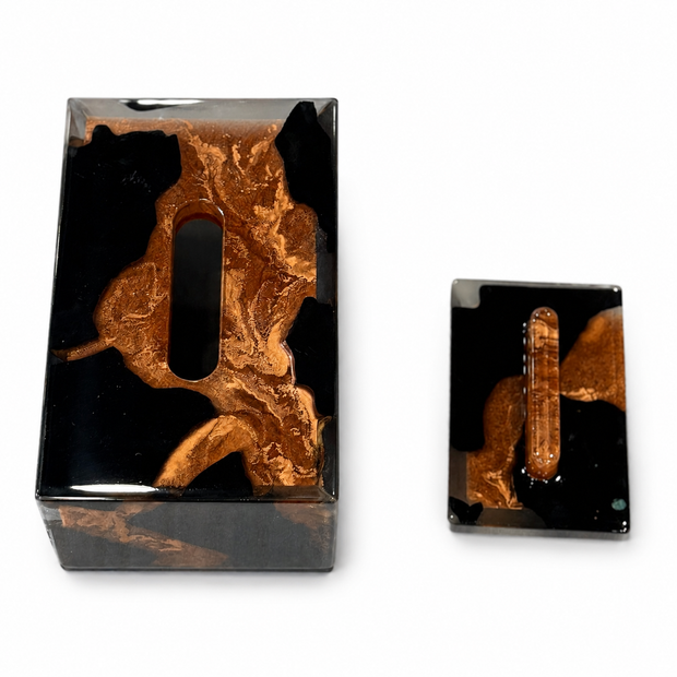The Bronze Ember – Burned Wood & Copper Epoxy Tissue Box