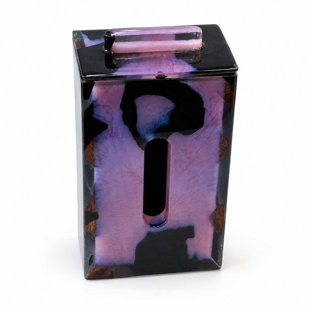 The Amethyst Flow – Burned Wood & Purple Epoxy Tissue Box