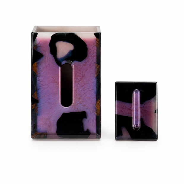 The Amethyst Flow – Burned Wood & Purple Epoxy Tissue Box