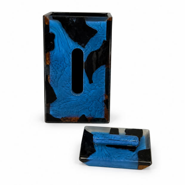 The Ocean Blue – Burned Monkeypod Suar Wood & Epoxy Tissue Box