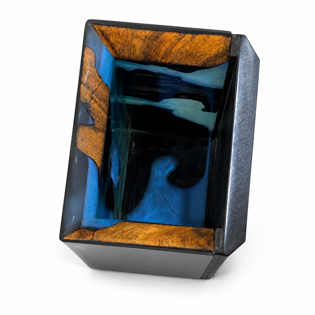 The Ocean Blue – Burned Monkeypod Suar Wood & Epoxy Tissue Box