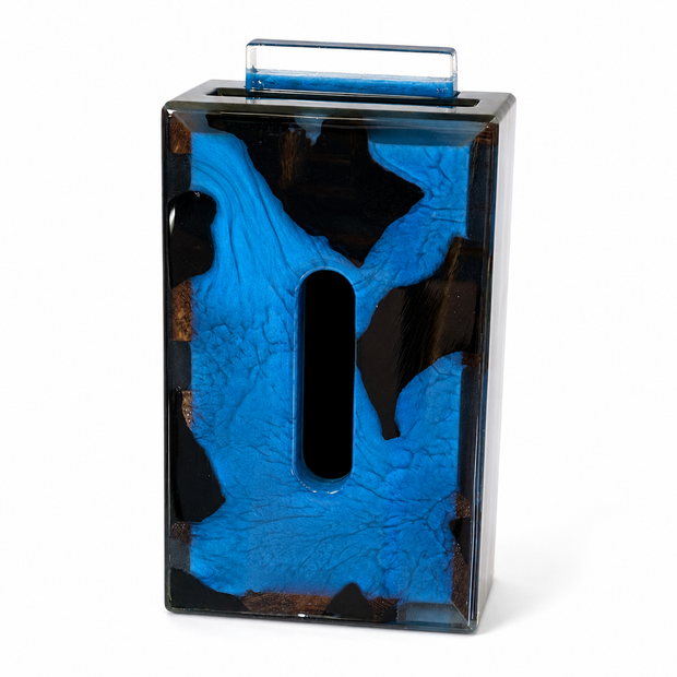 The Ocean Blue – Burned Monkeypod Suar Wood & Epoxy Tissue Box