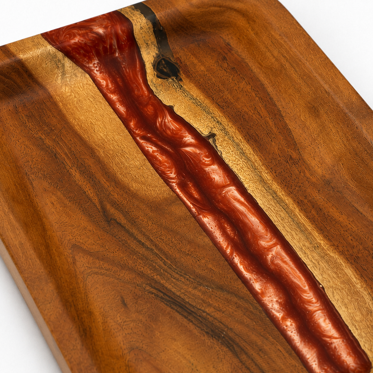 Handcrafted Walnut Wood & Red Resin Serving Tray