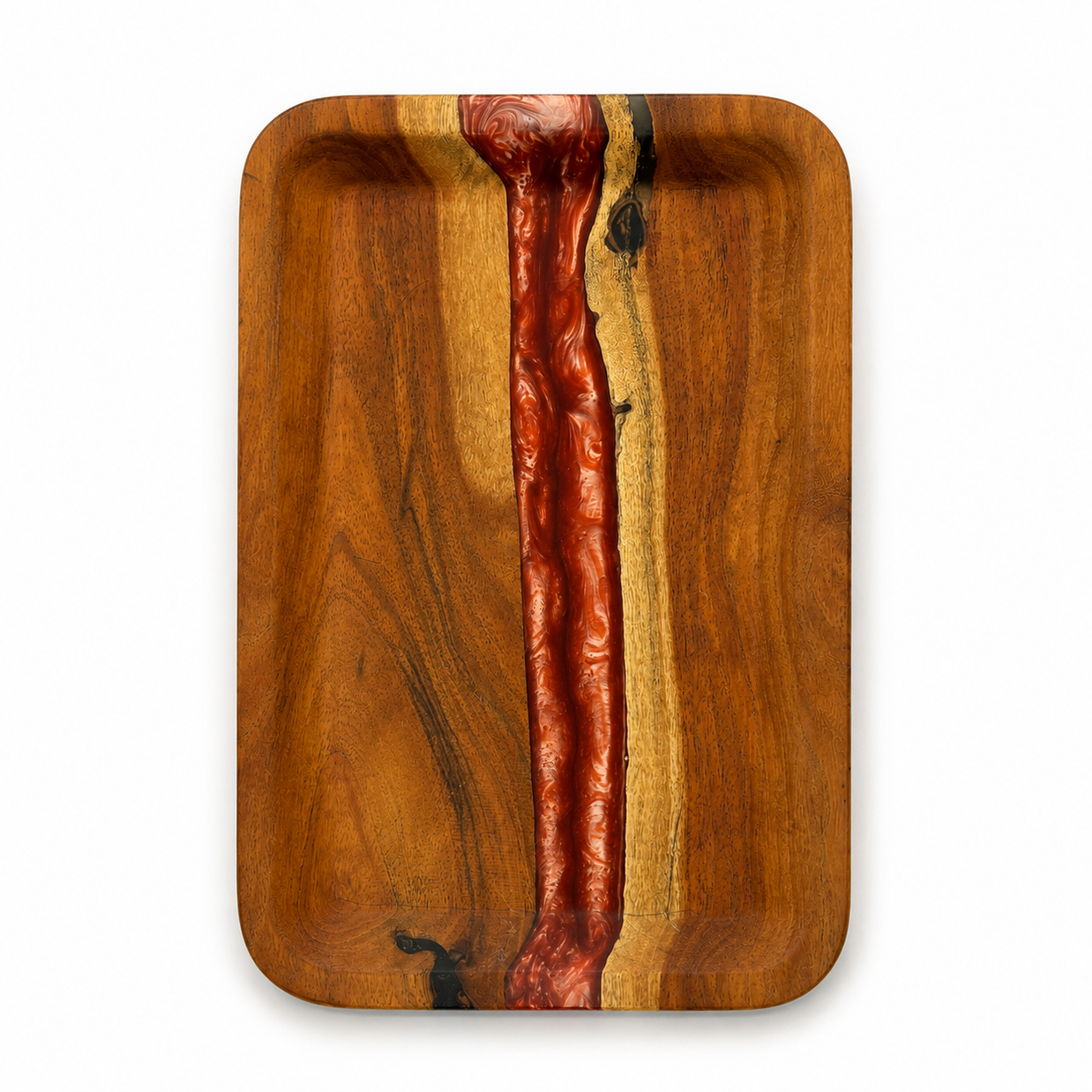 Handcrafted Walnut Wood & Red Resin Serving Tray
