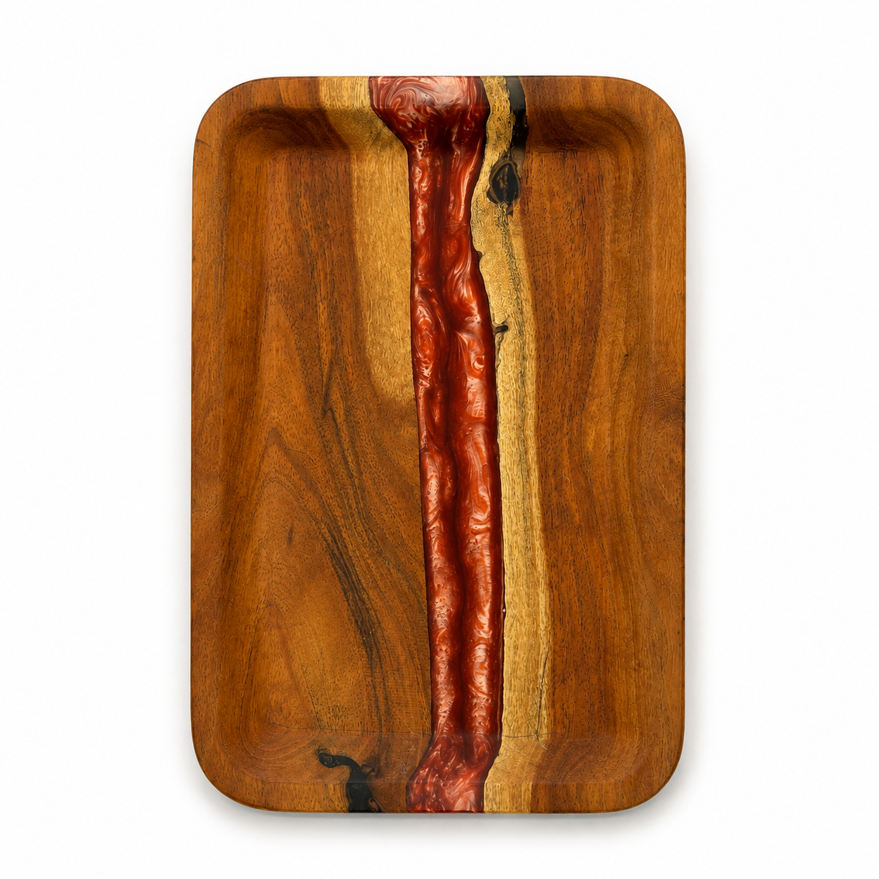 Handcrafted Walnut Wood & Red Resin Serving Tray
