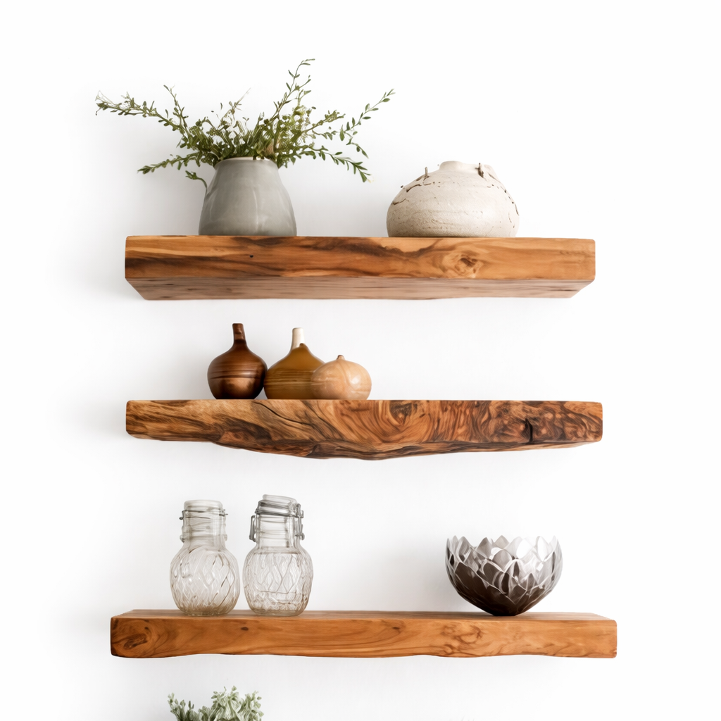 Floating Walnut Wood Shelves