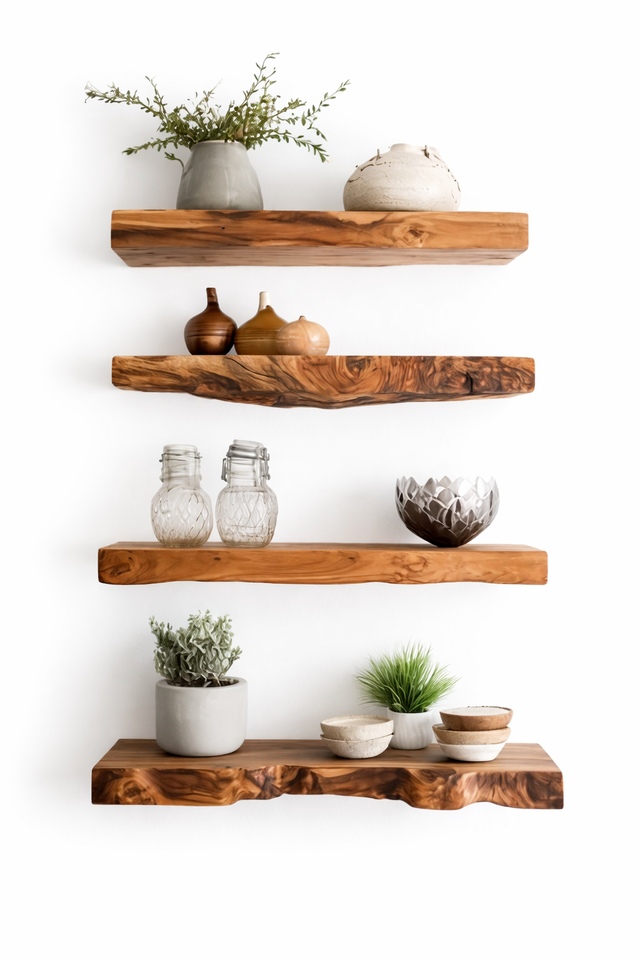 Floating Walnut Wood Shelves