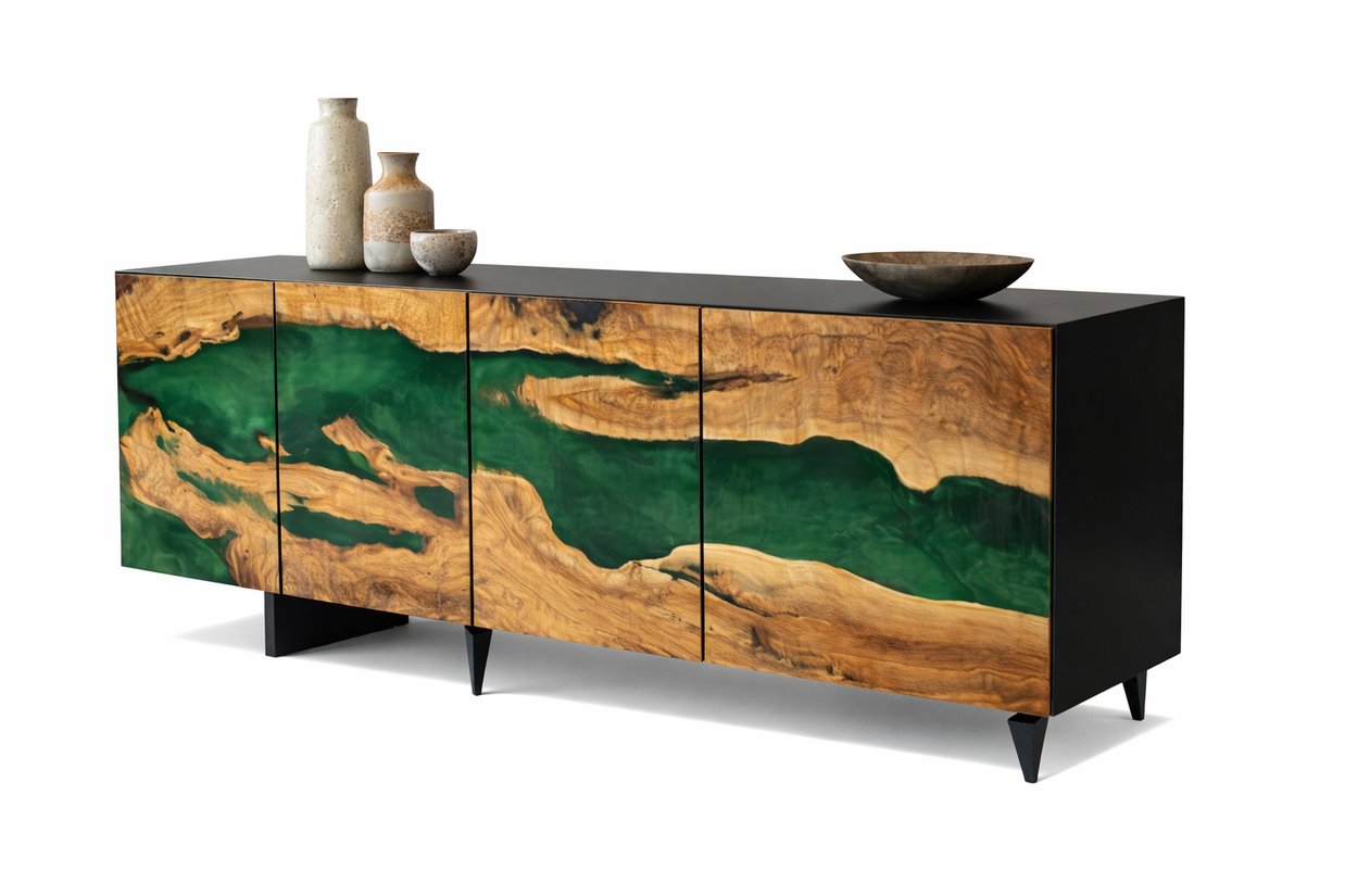 OLIVE WOOD and EPOXY RESIN  BUFFET CONSOLE