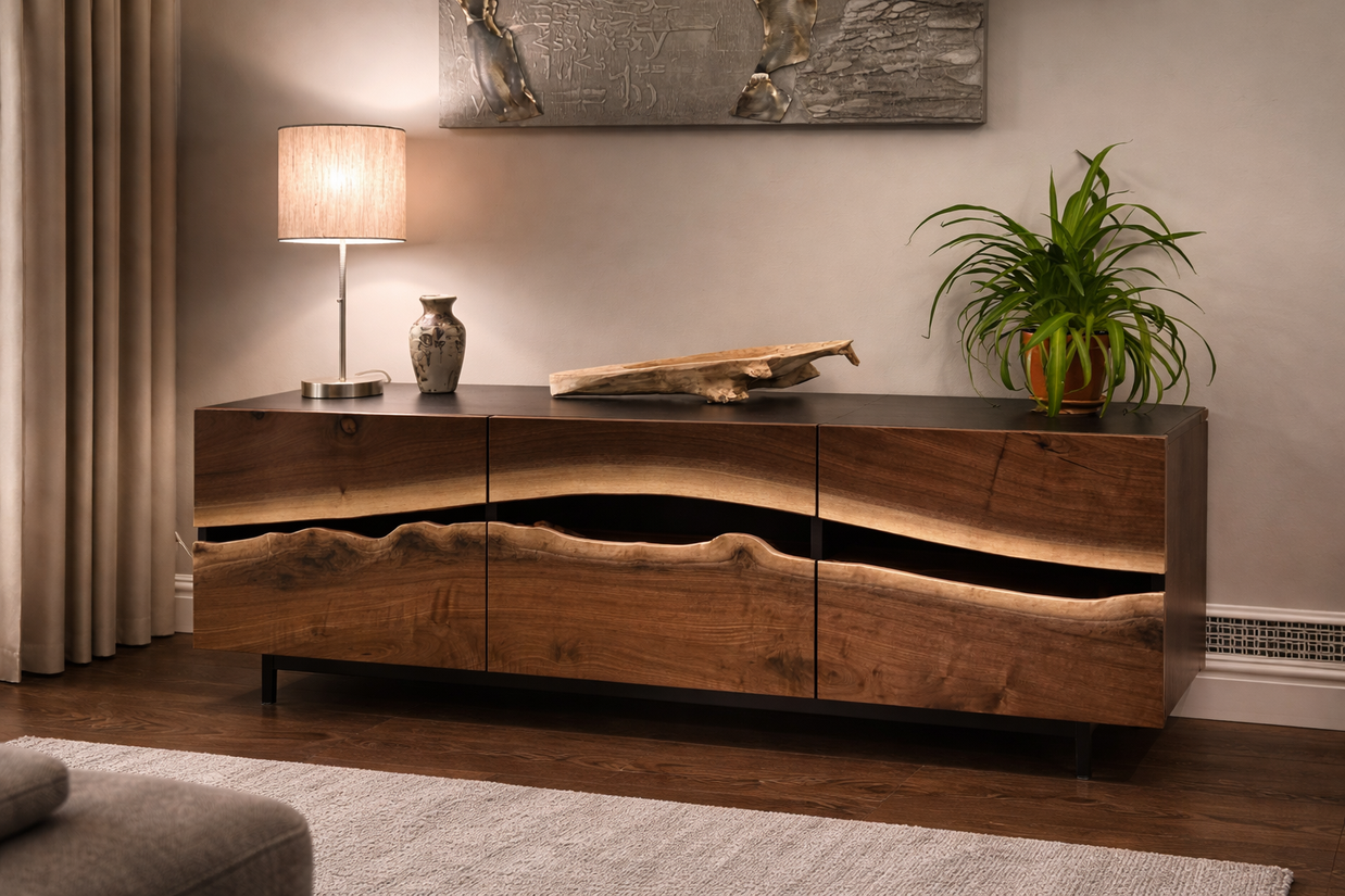 The signature Walnut wood and Epoxy resin Buffet Console