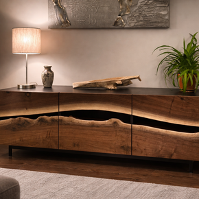 The signature Walnut wood and Epoxy resin Buffet Console