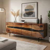 The signature Walnut wood and Epoxy resin Buffet Console