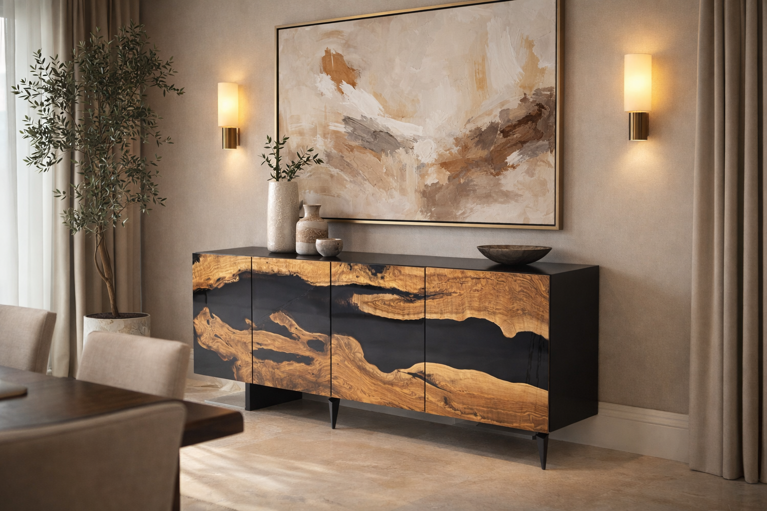 OLIVE WOOD and EPOXY RESIN  BUFFET CONSOLE
