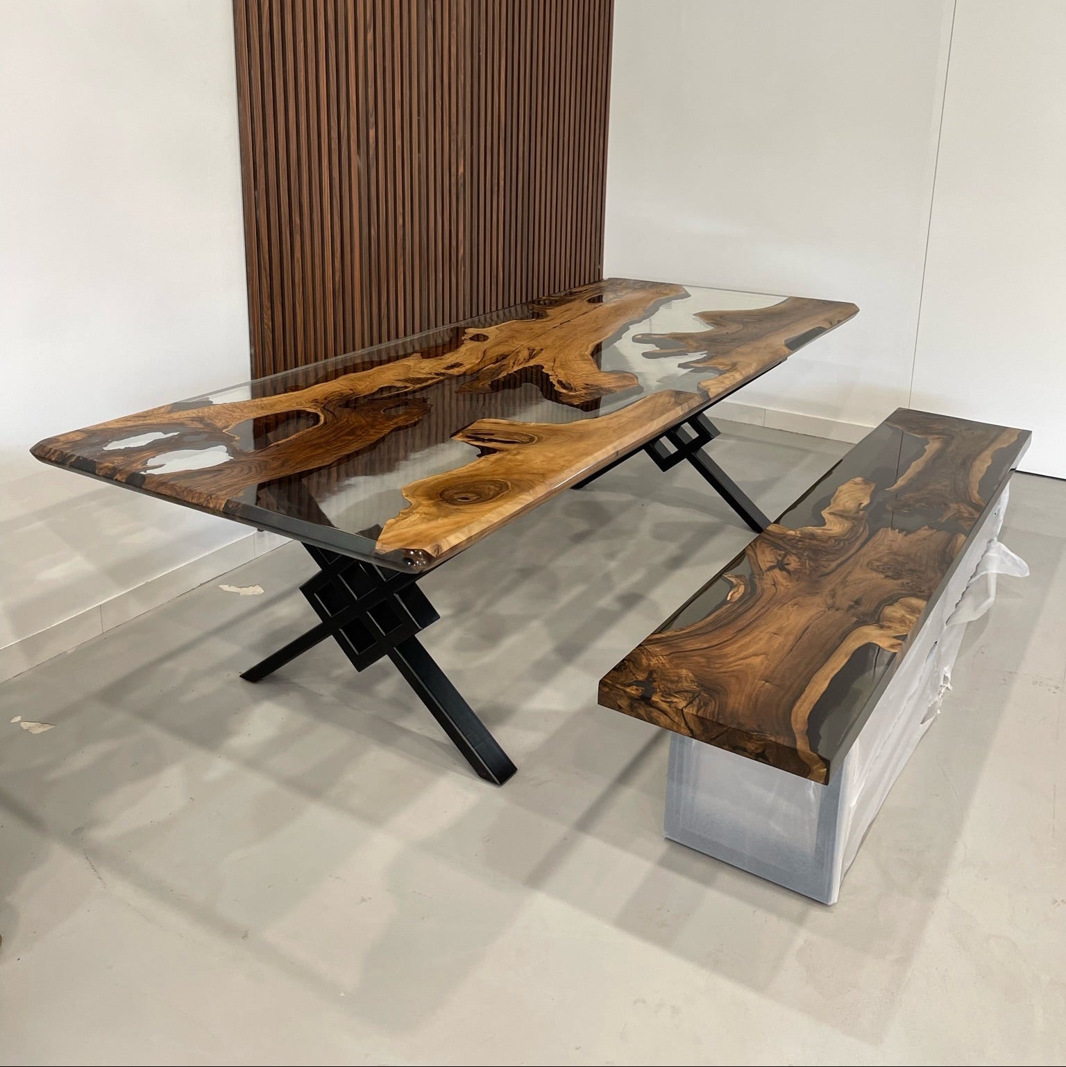 The Walnut And Epoxy resin Bench / Floating Shelves