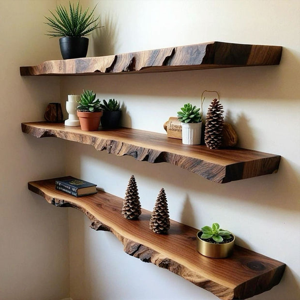 Floating Walnut Wood Shelves