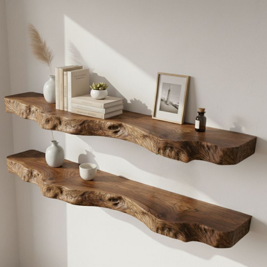 Floating Walnut Wood Shelves
