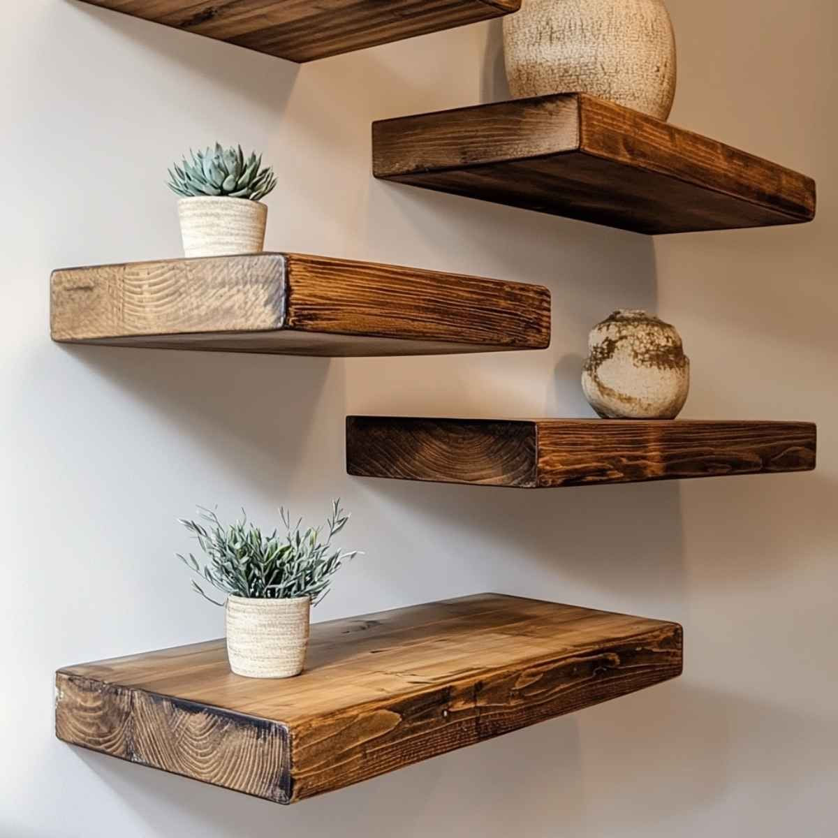 Floating Walnut Wood Shelves