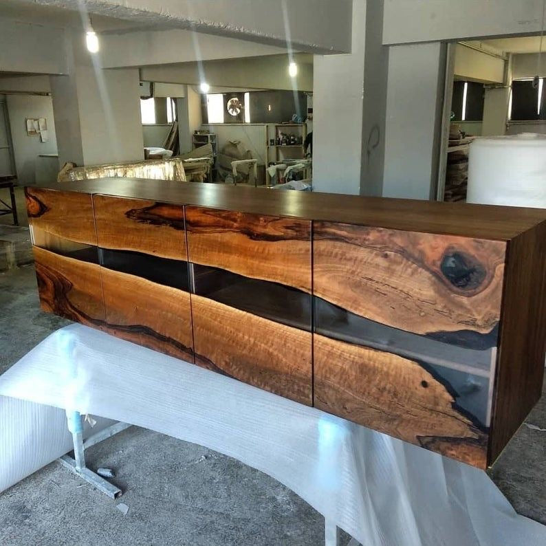 The signature Walnut wood and Epoxy resin Buffet Console